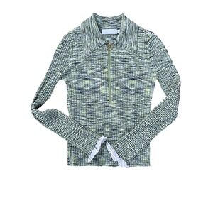 JONATHAN SIMKHAI Allyson Space Die Knit Zip Up Collar Polo Sweater Top‎ Size S